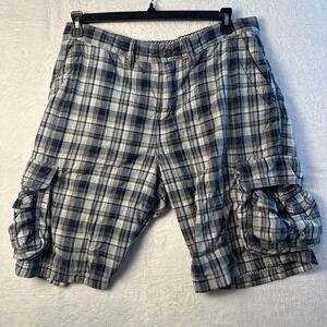 Tommy Bahama Men's Plaid Ten Pocket Relax Cargo Shorts Size 35 Blue Green